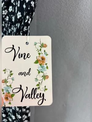 Vine and Valley M Ditsy Ruffle Trim Black Floral Maxi Sun Dress w Smocked Empire thumbnail 7
