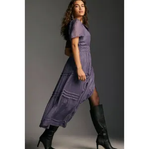 Anthropologie The Somerset Maxi Dress Lurex Edition Medium Plum Dust Shimmer thumbnail 3