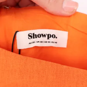 Showpo Rhyne Midi Dress Papaya Orange Asymmetric Puff Sleeve Cut Out US 16 NEW thumbnail 6
