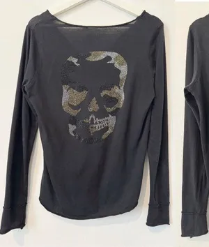 Zadig and Voltaire Tunisien Camo Skull Henley Top Size Small Rock and Roll Edgy thumbnail 1