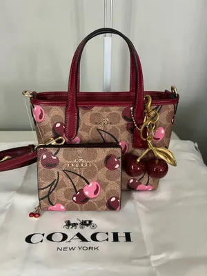 Coach City Mini Tote Bag In Signature Canvas With Cherry Print With Matching Wallet thumbnail 2