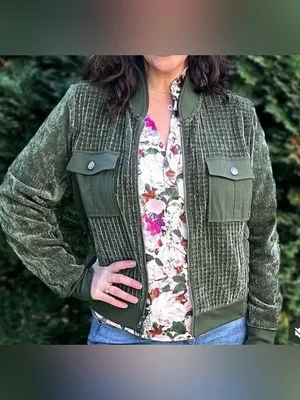 Cabi Olive Green Velour Uni Jacket size XS retails $175 thumbnail 3
