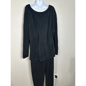 Victoria's Secret Heavenly Popcorn Teddy Knit Lounge‎ Set Black XL - 2pc EUC thumbnail 5