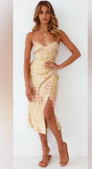Hello Molly Yellow and Red Floral midi Dress NWOT thumbnail 1