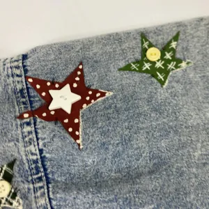 Vintage Angel Stars Denim Shirt Womens Large Blue‎ Applique Buttons 90s thumbnail 5
