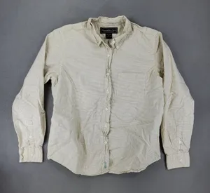 Abercrombie & Fitch Button Down Shirt Women M Tan Micro Check Long Sleeve Cotton thumbnail 1