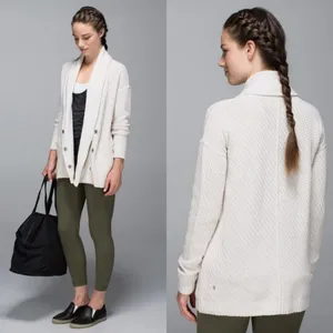 Lululemon Post Practice Cardigan‎ Heather Oatmeal US 10 Fall Winter thumbnail 2