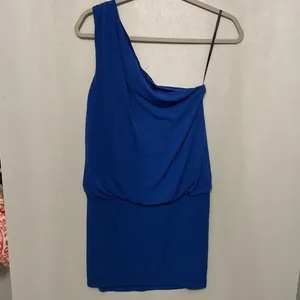 Laundry Shelli Segal Women One Shoulder Draped Blouson Dress Royal Blue Size 4 thumbnail 3
