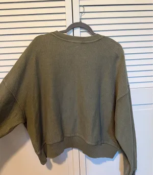 Aerie Green Cropped Ribbed Crewneck Sweater thumbnail 3