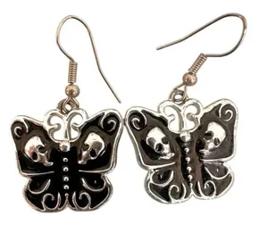 Goth Butterfly Skull Enamel Earrings Black thumbnail 1