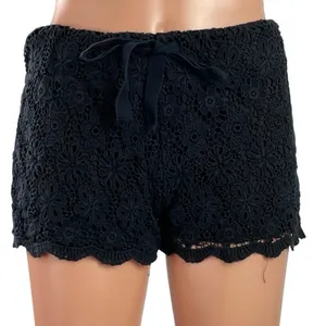 No Boundaries Black Mid Rise Floral Lace Embroidered Drawstring Mini Shorts Sz M thumbnail 1