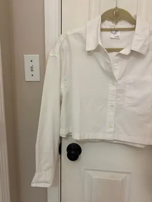 NWOT Offline by Aerie Cropped Button Down Long-Sleeve Shirt in White thumbnail 8