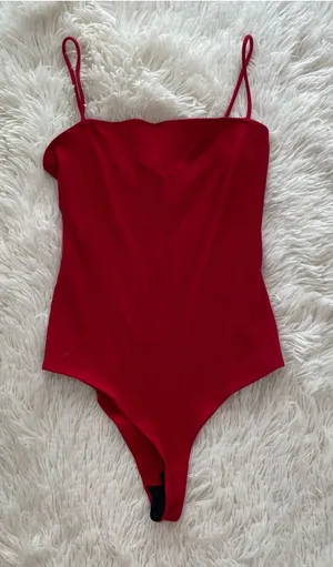 Reformation Jeans ribbed red bodysuit thumbnail 1