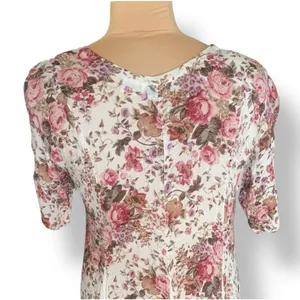 Vintage Floral Rayon Maxi Dress‎ Cream Pink Cottagecore Romantic Boho Medium thumbnail 7