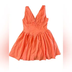 Boho Chic Corset-Style Waist Mini Dress‎ in Coral - Large thumbnail 2