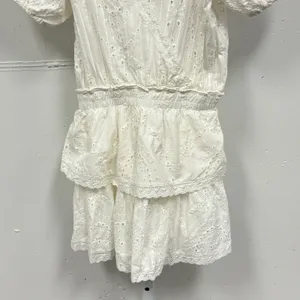 Sky to Moon Eyelet Lace Mini Dress Puff Sleeve Smocked Waist‎ Small White Boho thumbnail 6