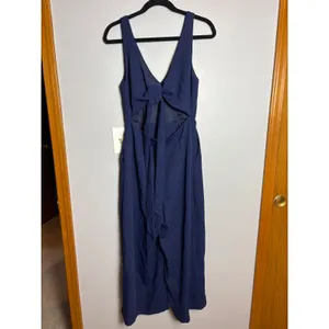 Wilfred Aritzia écoulement Navy Blue V-Neck Tie Back Wide Leg Jumpsuit thumbnail 6