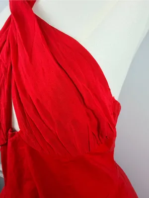 Maeve by Anthropologie Twist Halter Tie-Neck Mini Dress in red size small thumbnail 4