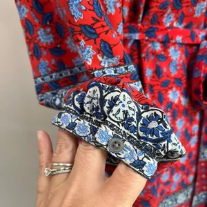 LOFT‎ Border Floral Red Long Sleeve Boho Tie Waist Dress Size XS thumbnail 6