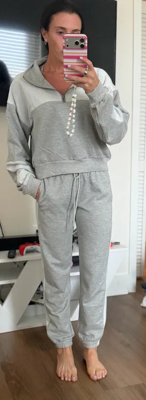 Sweatpants and Quarterzip Set Gray thumbnail 1