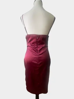 Miss Circle Burgundy Wine Satin Plunge Cutout Bodycon Midi Dress Small thumbnail 6