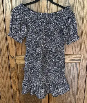 Olivaceous Purple Floral Print‎ Tiered Ruffle Smocked Mini Dress Medium thumbnail 1