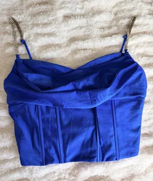 Blue corset top with rhinestone straps thumbnail 1
