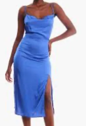 Forever 21 blue satin slip Midi dress size small thumbnail 1