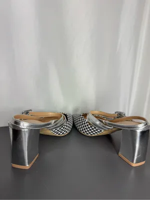 Pointed Houndstooth casual business party preppy Slingback Flats Black White 39 thumbnail 6