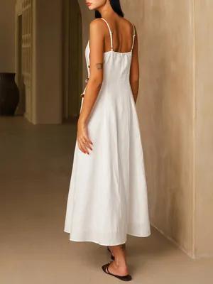 Commense Amber Detail Cami Midi Dress White Linen Blend Side Cutout Size S NWT thumbnail 3