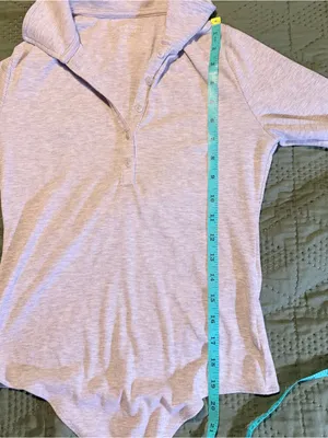 American Eagle Long Sleeve Henley Bodysuit Medium Grey Ribbed thumbnail 6