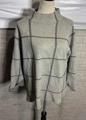 Tahari Womens XL‎ Grey Windowpane Plaid Mock Neck Knit Sweater Long Sleeve thumbnail 1