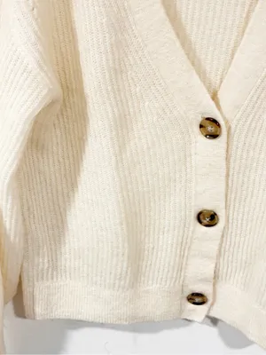 Quince Cream Alpaca Wool V Neck Cardigan Sweater Size Small thumbnail 3