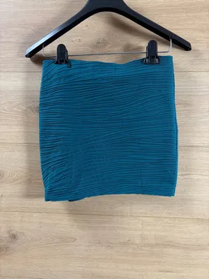 Bershka Teal Textured Mini Skirt with Gold Side Zip Small thumbnail 5