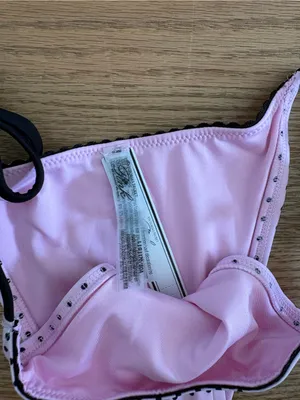 Frankie’s bikinis Pink Polka Dot Tie-Bikini with Black Trim thumbnail 2