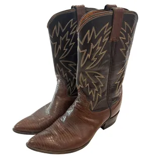 Justin Boots Lizard Western Boots Womens 8B Brown Leather Pointed Toe Cowgirl Festival thumbnail 1