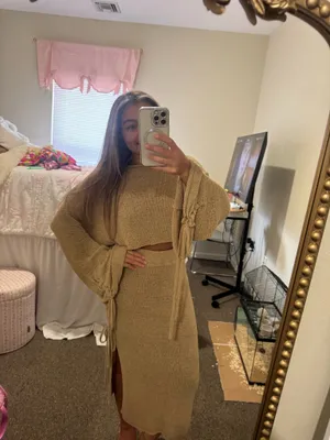 Beige Knit Midi Set - Neutral Ribbed Design thumbnail 3