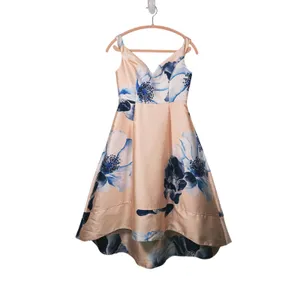 Women's Floral Off Shoulder Satin Midi Dress Size 10 Pink Wedding Guest Cocktail thumbnail 3