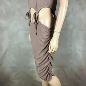 Taupe Cut Out Waist Midi Dress Size Large thumbnail 13