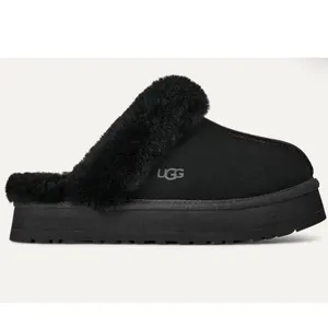 UGG Disquette Black Suede Platform Sheepskin Slippers Womens 9 thumbnail 3