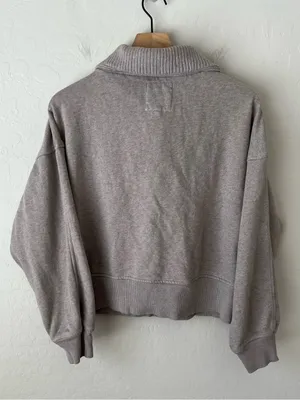 Aerie Best Button Sweatshirt Oversized Pullover Heathered Taupe Size Small thumbnail 3