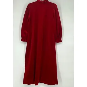 Vintage Red Velour Nightgown‎ Women Medium Quilted Ruffle Zip Long Sleeve Appel thumbnail 8