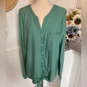 Green White Stripes Long Sleeve Shirt St John’s Bay thumbnail 4