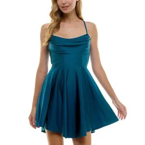 City Studios Juniors Draped Sleeveless Satin Fit Flare Dress Teal Blue Green 7/8 thumbnail 6