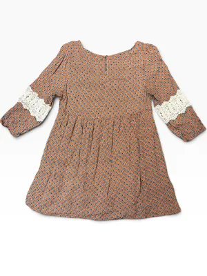 Umgee Boho Tunic Top Large Orange Blue Crochet Lace Bell Sleeve Babydoll thumbnail 4