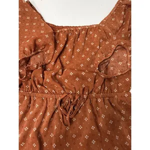 Lucky Brand Rust Dress Shimmer Peasant Boho Tiered Size M Midi‎ Puff Sleeve New thumbnail 6