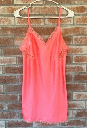 Victoria’s Secret Slip Dress Lingerie Medium Hot Pink Nightie Satin Lace Barbie thumbnail 1