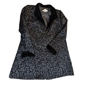 Victorian Gothic Patra Black Flocked Velvet Scroll Evening Coat‎ Sz M Witchy thumbnail 6