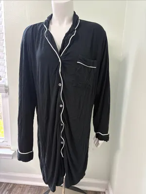 Quince Bamboo Jersey Sleep Shirt True Black Nightgown Large thumbnail 2