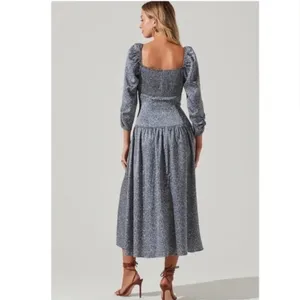 ASTR Puff Sleeve Sweetheart Neck Boho Satin Dress Blue Floral Size Small NWT thumbnail 3